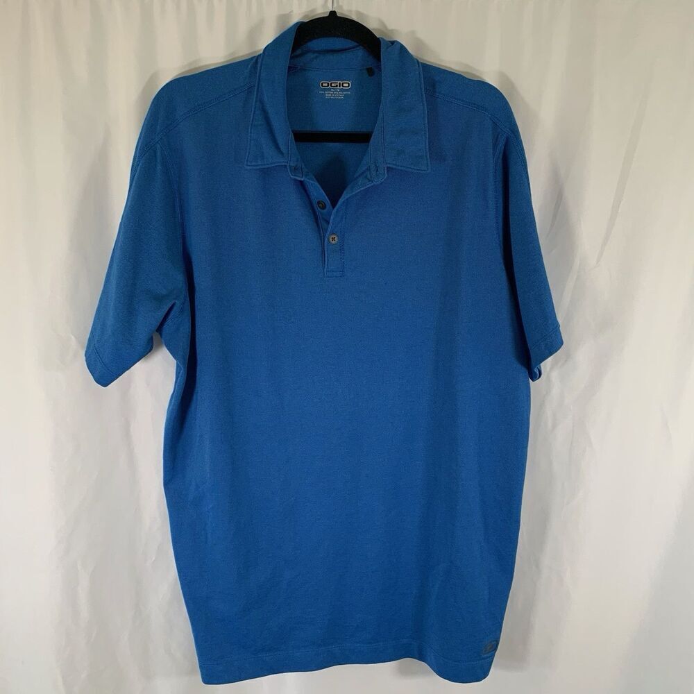 OGIO Golf Shirt Men's XL Solid Blue Short Sleeve 1/4 Button Cotton Blend